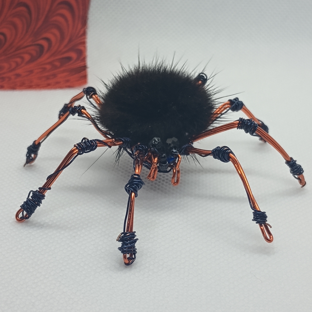 Hand Crafted Black and Orange Spider Sculpture